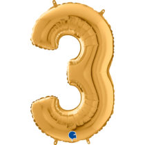 gold number 3 three foil balloon