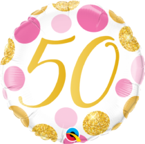 qualatex 18 inch age fifty 50 pink & gold dots foil balloon