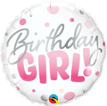 18 inch pink dots birthday girl qualatex foil balloon