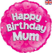 happy birthday mum pink holographic 18" foil ballon