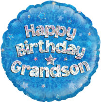happy birthday grandson blue holographic 18" foil balloon