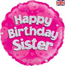 happy birthday sister pink holographic 18" foil balloon